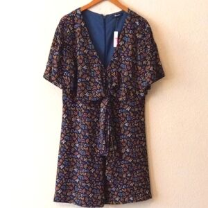 Madewell Navy Floral Mini Dress with Blue, Yellow, and Rust Details